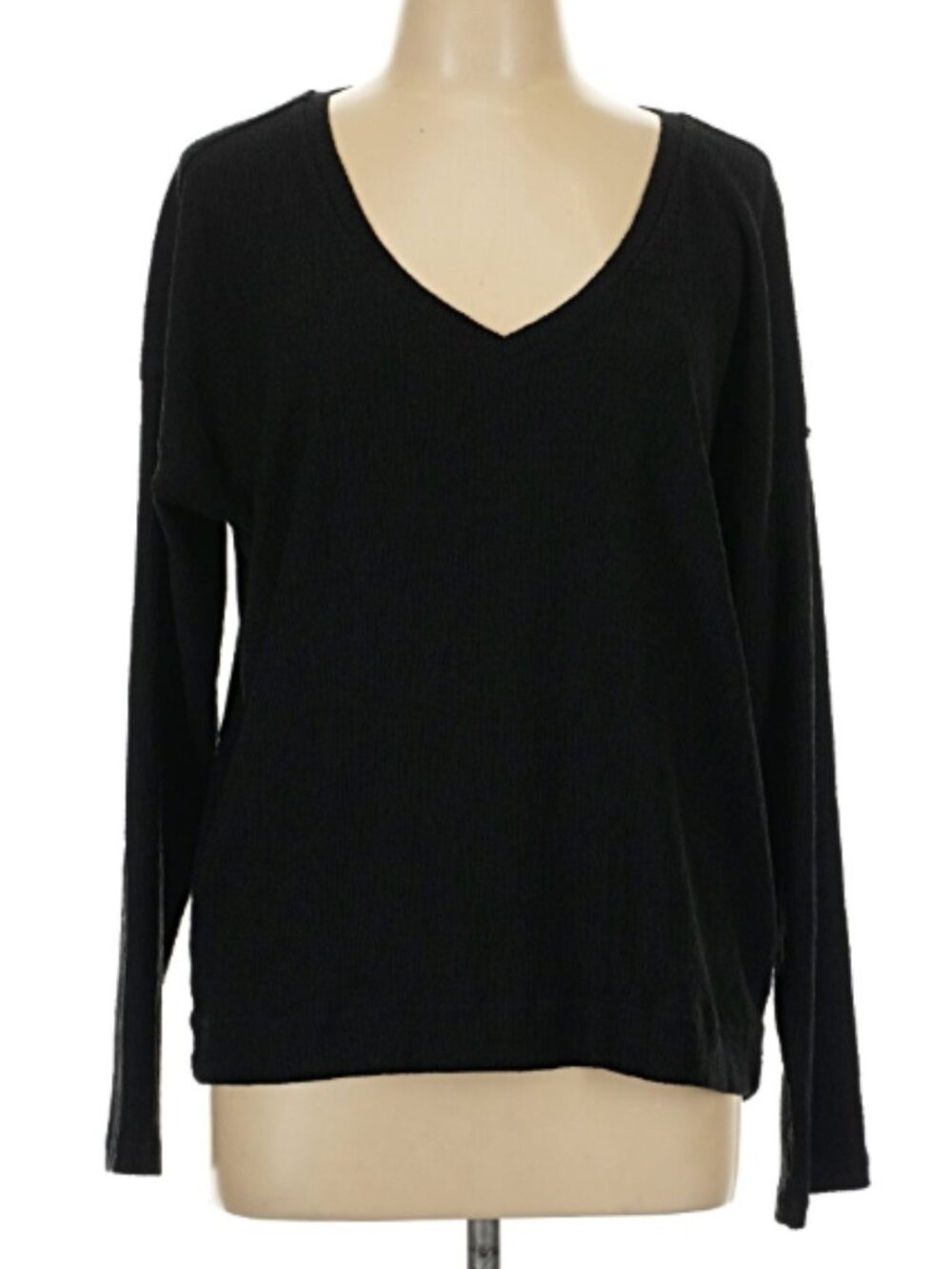 By Anthropologie Black Long Sleeve V-Neck T-Shirt Size Large